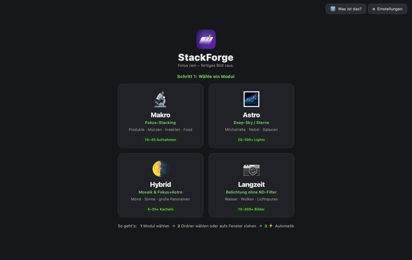 The ForgePix start screen